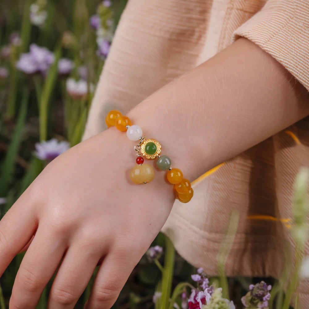 Yellow Agate & Gold Silk Jade Bracelet - Feminine Elegance & Feng Shui Prosperity