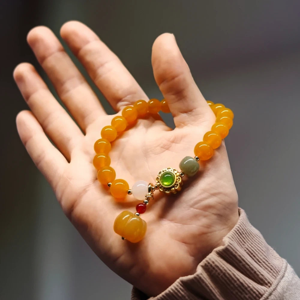 Yellow Agate & Gold Silk Jade Bracelet - Feminine Elegance & Feng Shui Prosperity